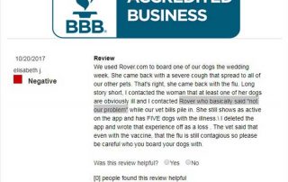 BBB review Rover pet care dog sick
